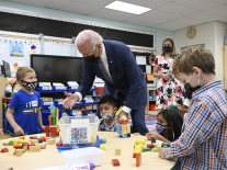 US president Joe Biden visits a pre-k classroom