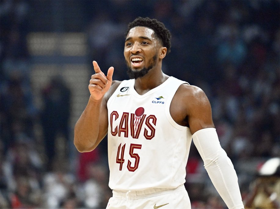 Cleveland Cavaliers player Donovan Mitchell smiles on the court